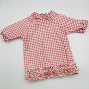 RuffleButts Pink Gingham Ruffle Rash Guard Swim Shirt Toddler Girls 18-24m